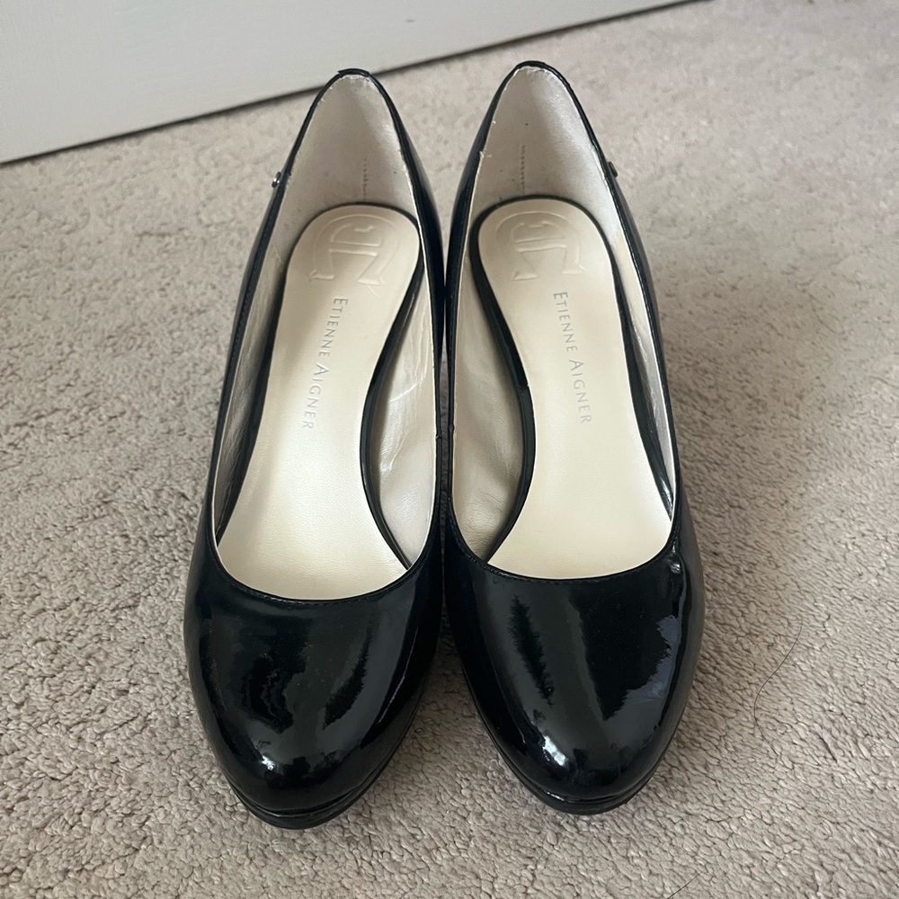 Etienne Aigner Black Patent Leather Heels